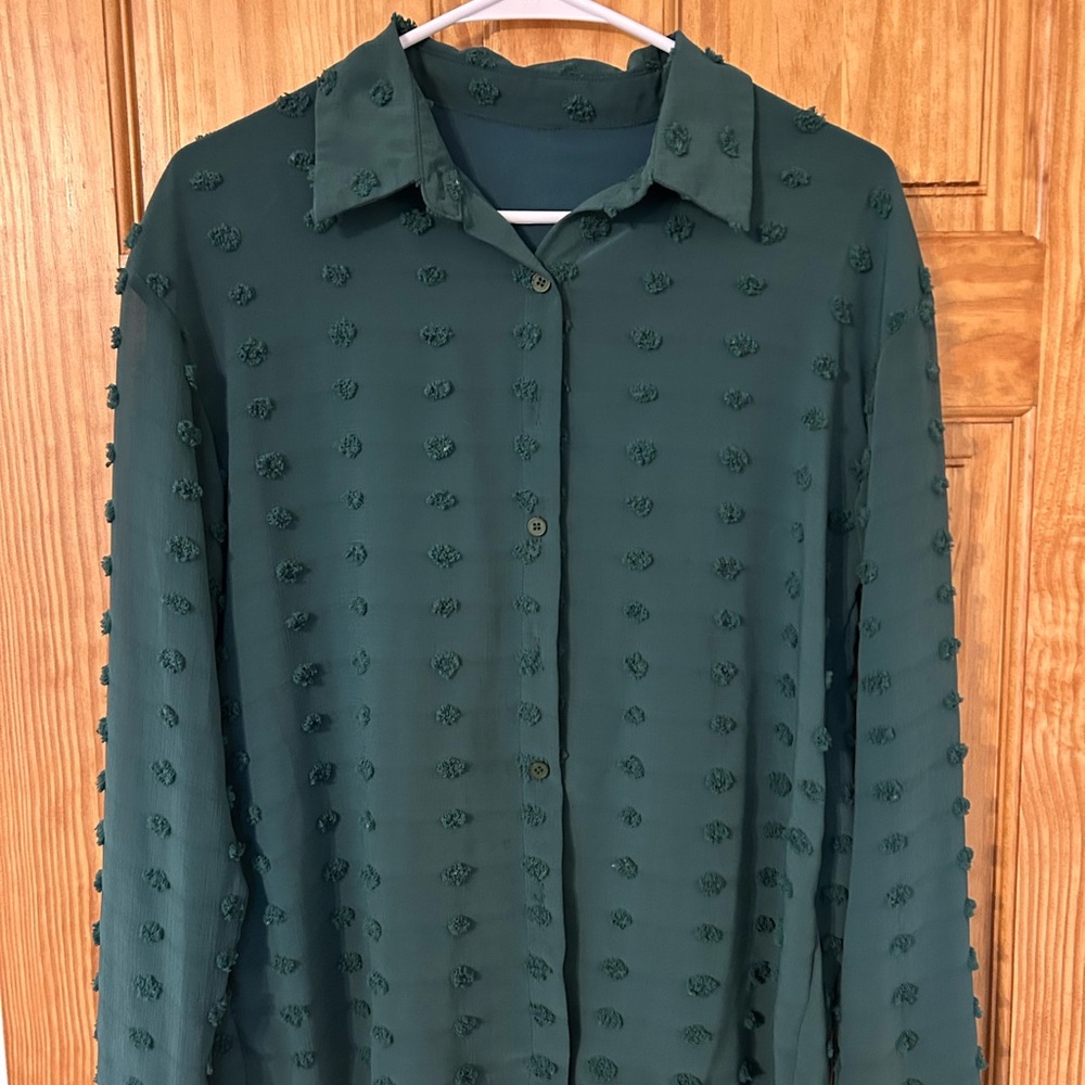 Green Textured Button-Up Shirt